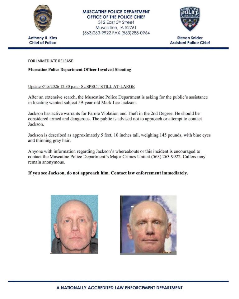 Muscatine police search for man accused of shooting officer