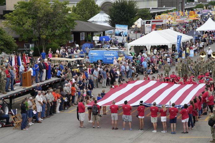 Crowds fill the Grand Concourse during the 2026 Iowa State Fair in Des Moines.